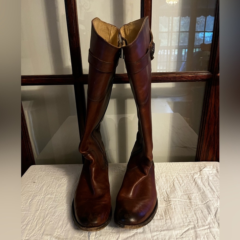 FRYE MOLLY BOTTON TALL REDWOOD  Leather Women's Boots